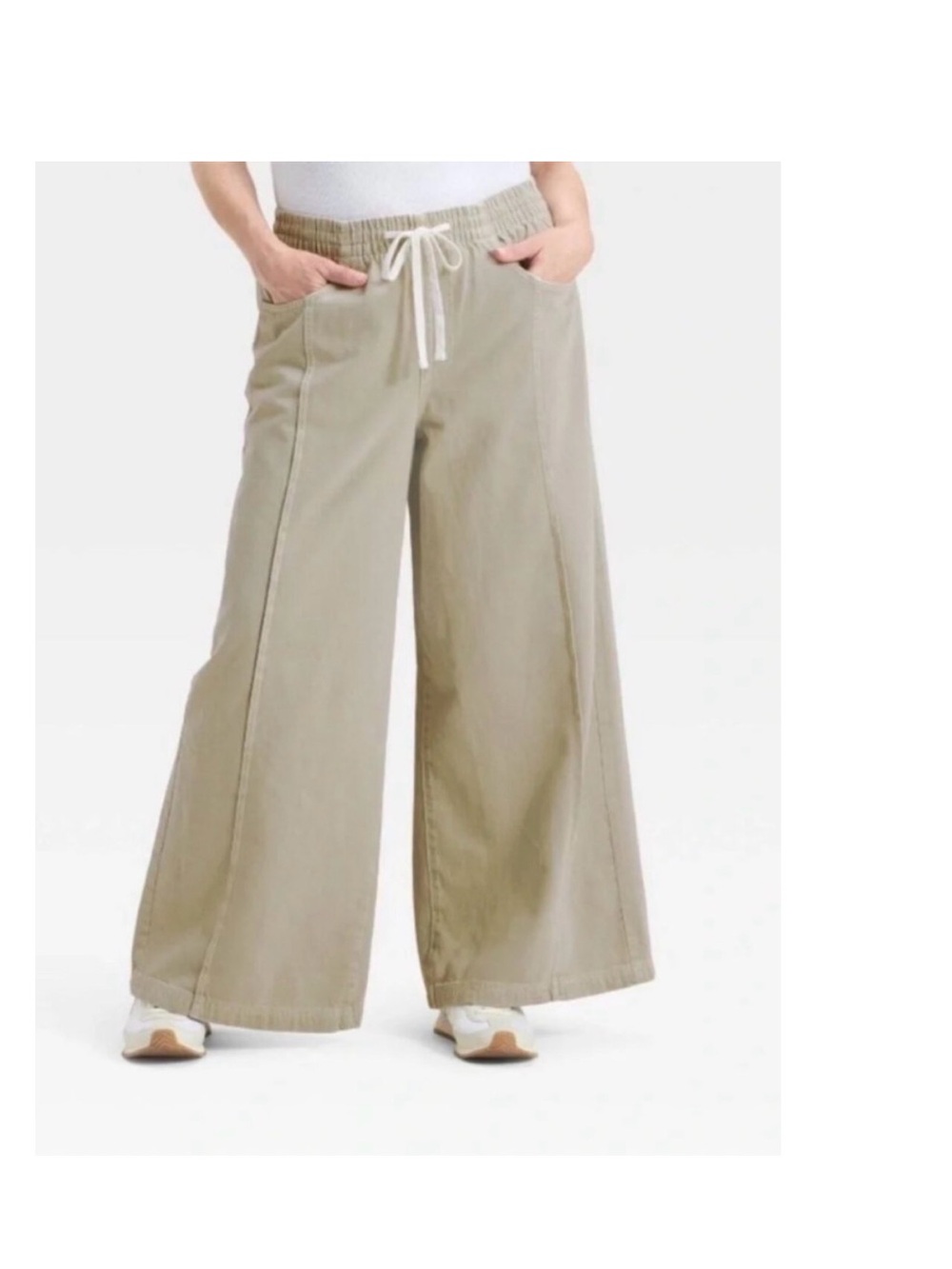 Wide Leg Drawstring Pants in Light Olive